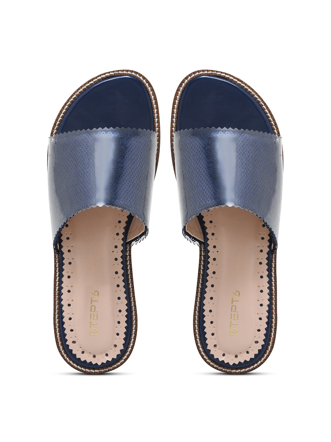 Navy Blue Sequin Open Flats