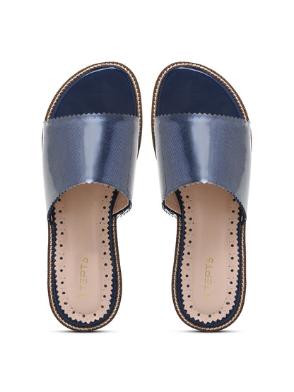 Navy Blue Sequin Open Flats