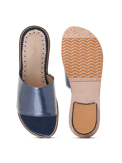 Navy Blue Sequin Open Flats