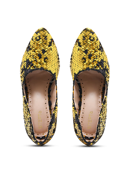 Black-Golden Sequin Party Pumps