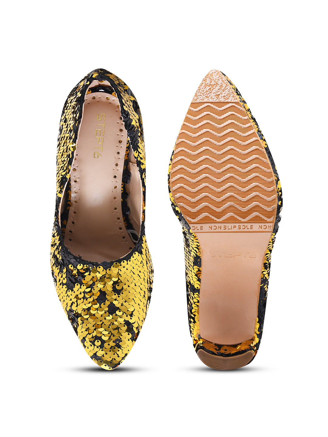 Black-Golden Sequin Party Pumps