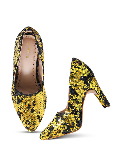 Black-Golden Sequin Party Pumps