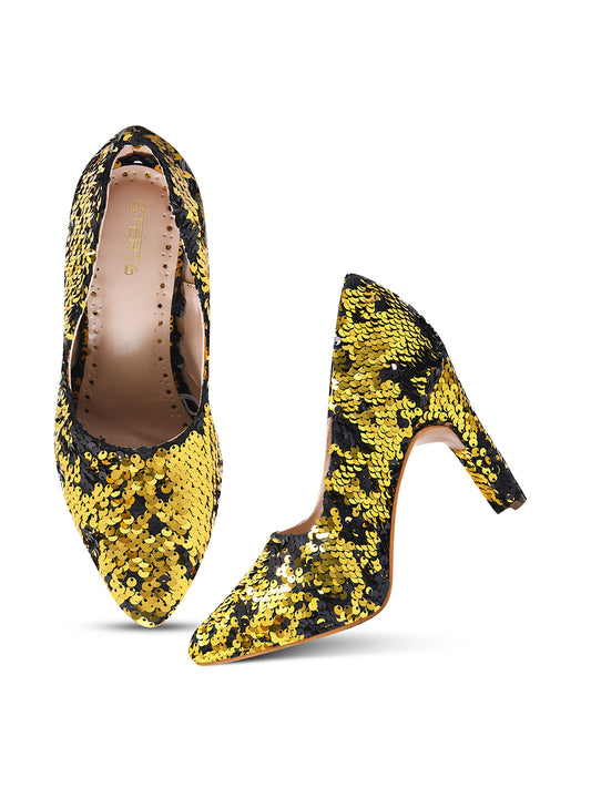 Black-Golden Sequin Party Pumps