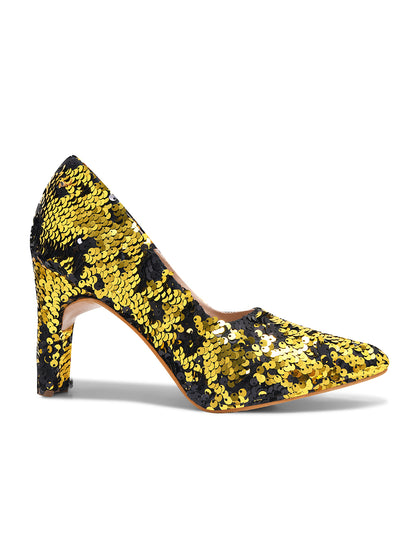 Black-Golden Sequin Party Pumps
