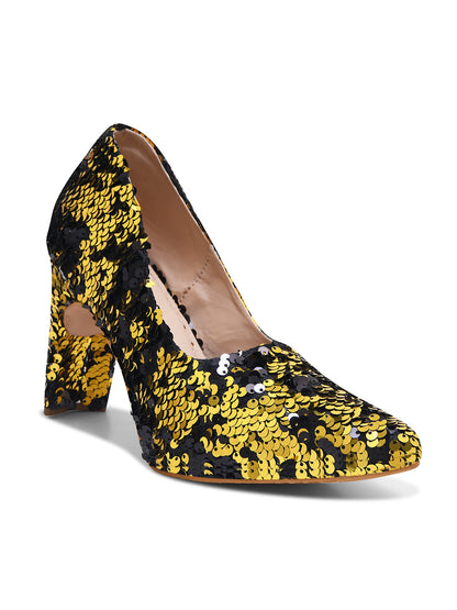 Black-Golden Sequin Party Pumps