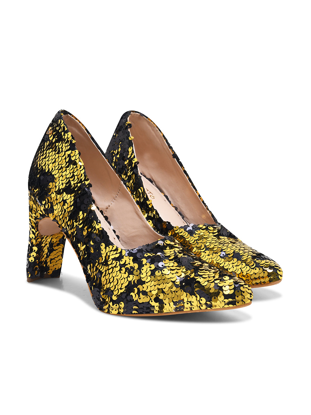 Black-Golden Sequin Party Pumps