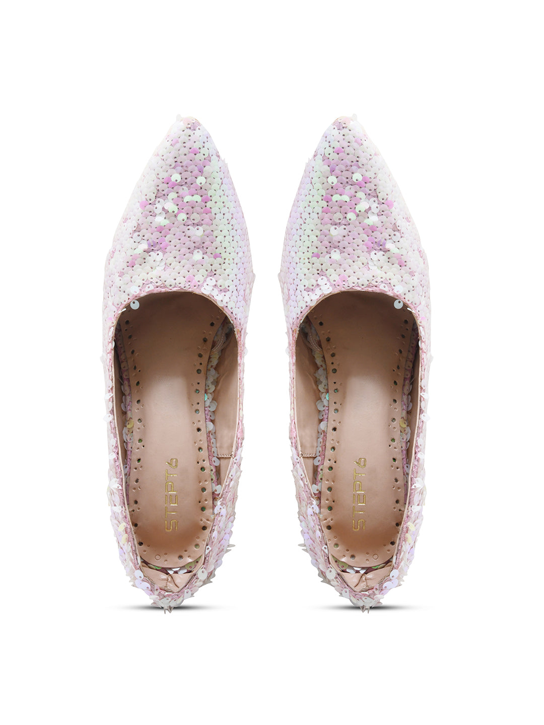 White-Pink Sequin Party Pumps