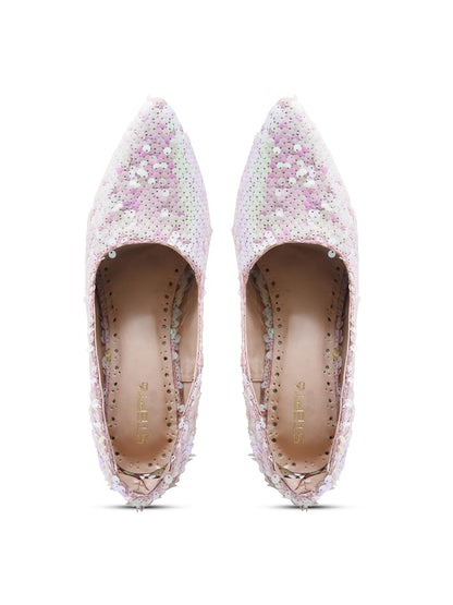 White-Pink Sequin Party Pumps