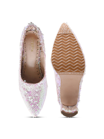 White-Pink Sequin Party Pumps