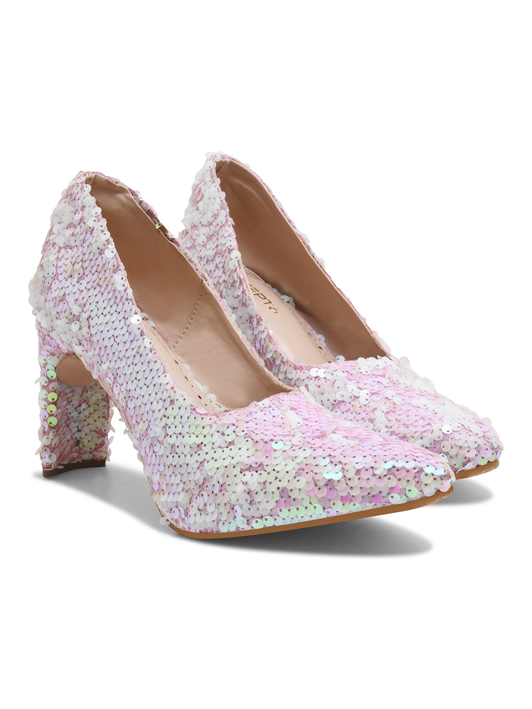 White-Pink Sequin Party Pumps