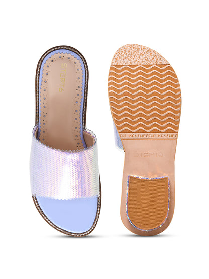 Light Blue Sequin Open Flats