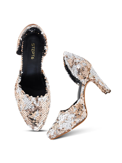 Peach-White Sequin Party Pumps