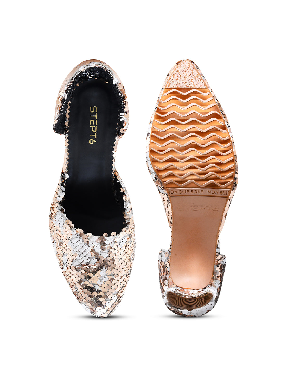Peach-White Sequin Party Pumps