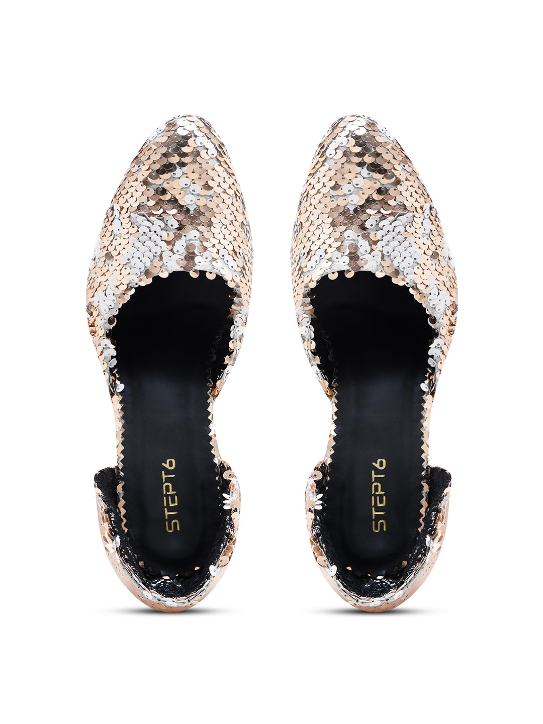 Peach-White Sequin Party Pumps