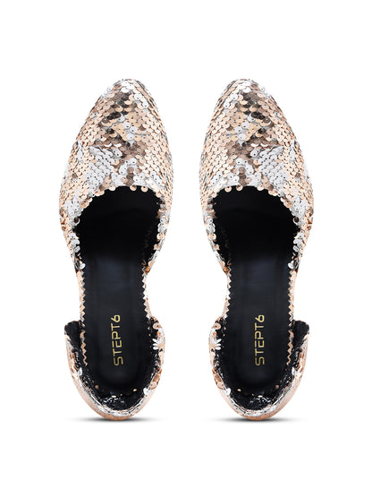 Peach-White Sequin Party Pumps