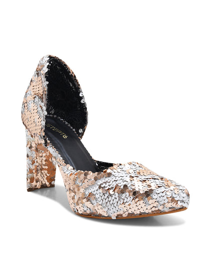 Peach-White Sequin Party Pumps