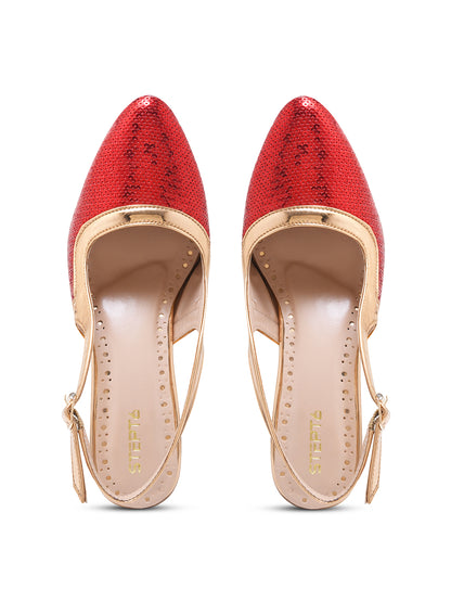 Shimmering Red Slingback Heels