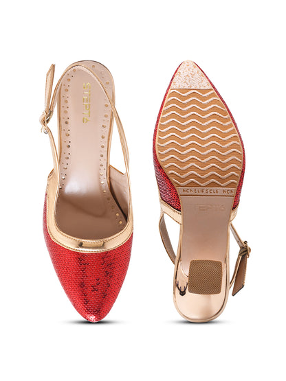 Shimmering Red Slingback Heels