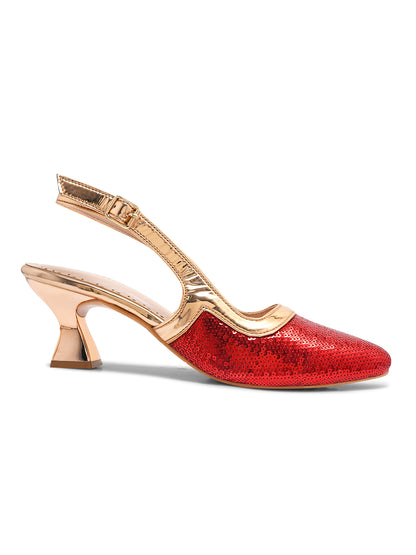 Shimmering Red Slingback Heels