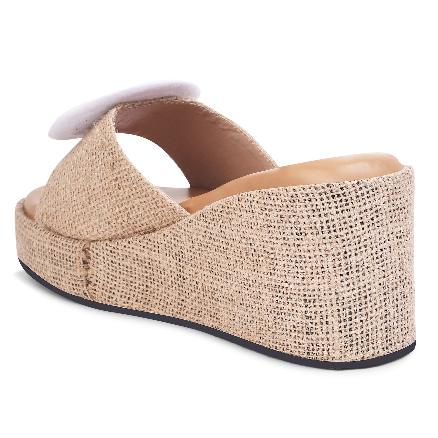 BEIGE JUTE WEDGE WITH STUDDED PATCH