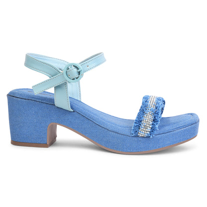 BLUE DENIM WITH DIAMOND STRAP WEDGES