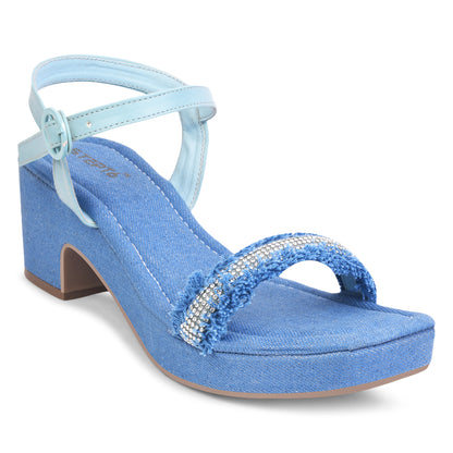 BLUE DENIM WITH DIAMOND STRAP WEDGES