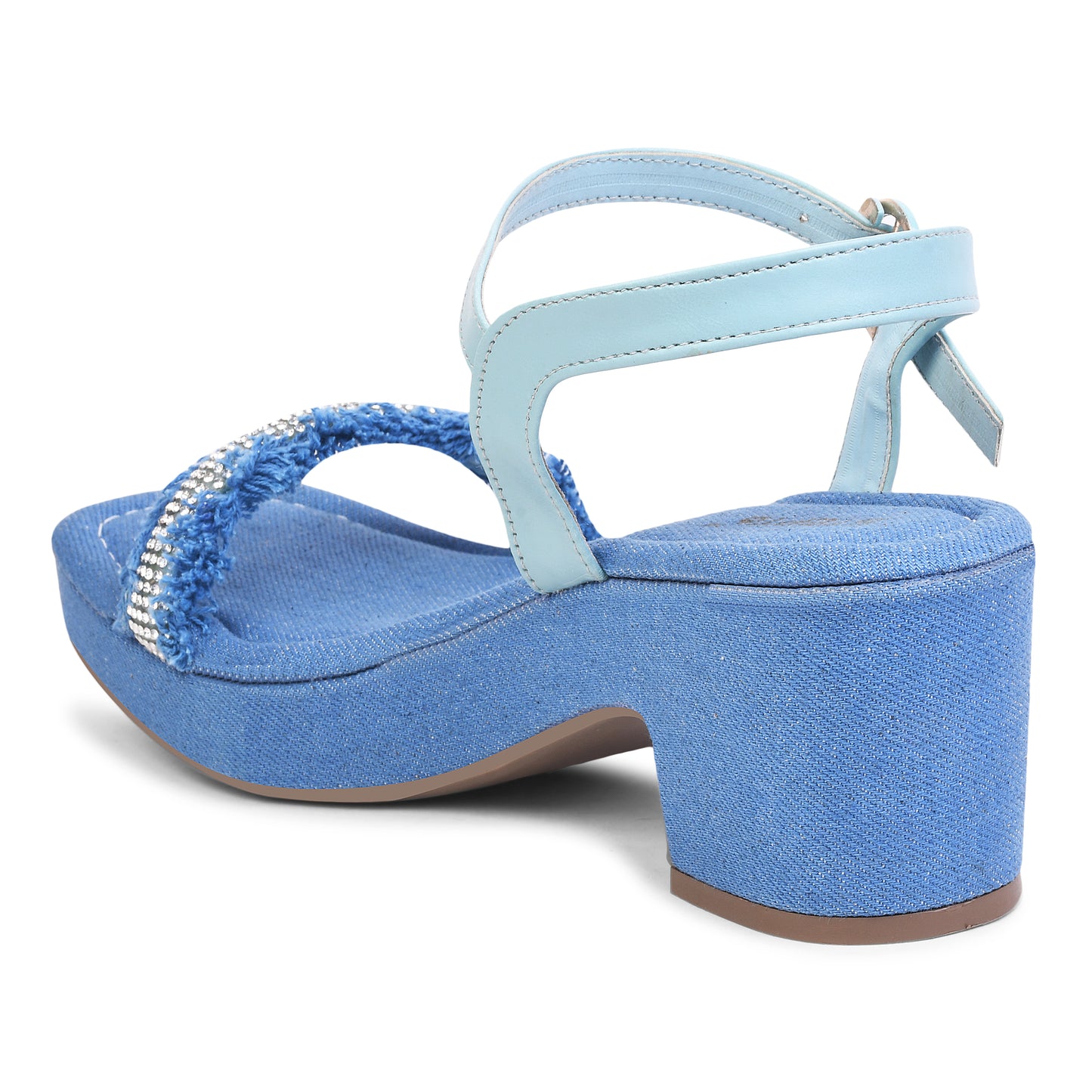 BLUE DENIM WITH DIAMOND STRAP WEDGES