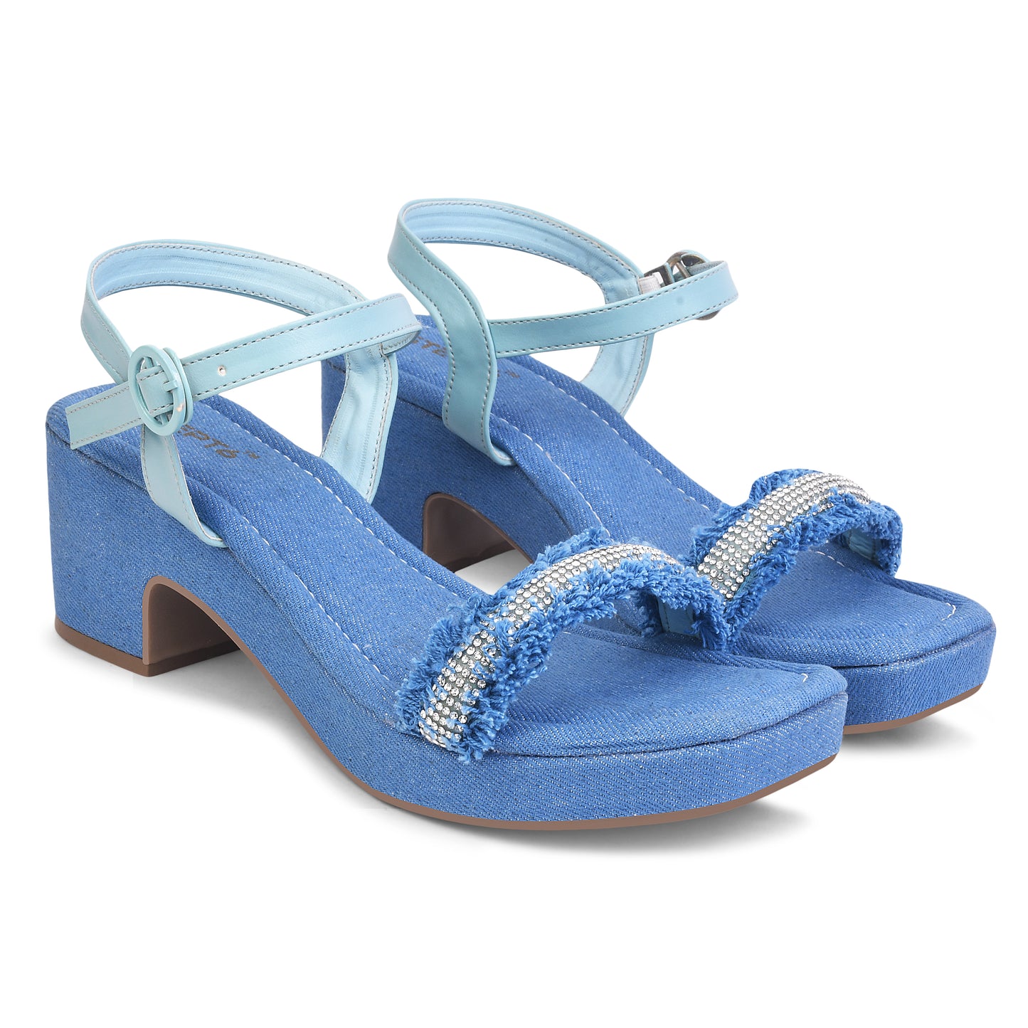 BLUE DENIM WITH DIAMOND STRAP WEDGES