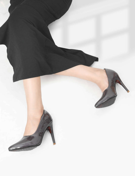 Glossy Grey Patent Leather Stilettos