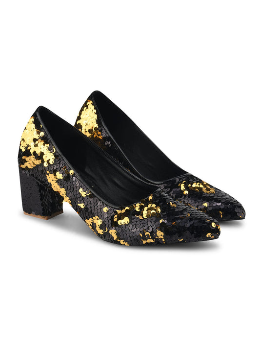 Midnight Luxe Black & Gold Sequin Party Pumps