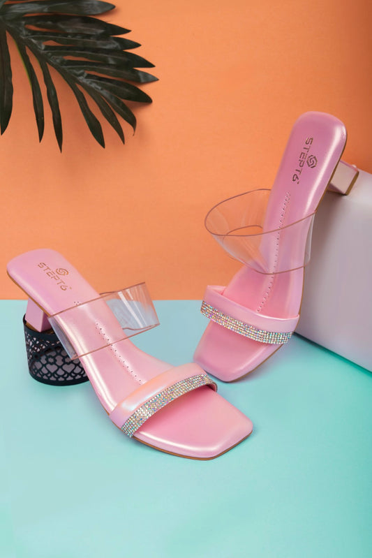 Diamond Strap kitten Heel - Pink