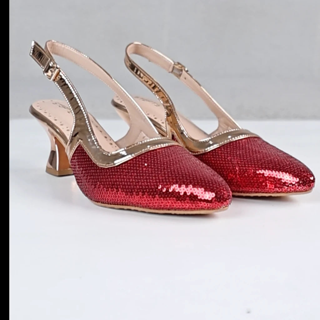 Shimmering Red Slingback Heels