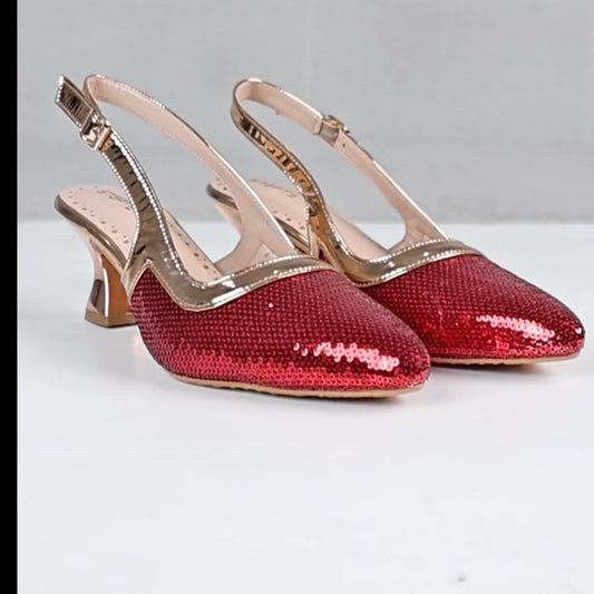 Shimmering Red Slingback Heels