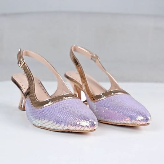 Shimmering Lavender Slingback Heels