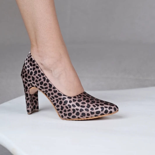 Pink-Black Leopard Print Block Heel Pumps
