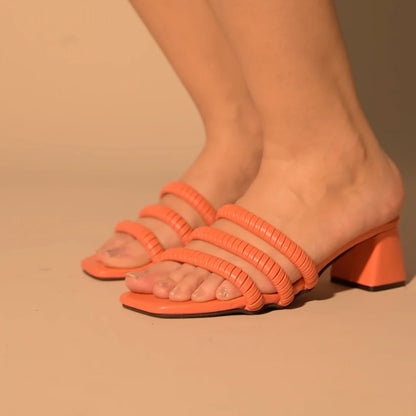 Orange Strappy Block Heels