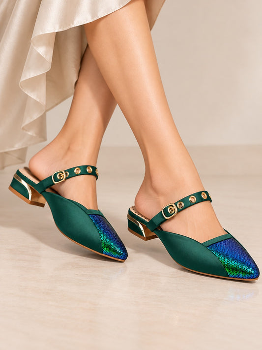 Sora Dark Green Sequin Flats