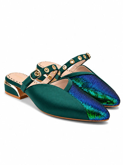 Sora Dark Green Sequin Flats